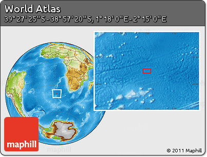 Physical Location Map of the Area around 39° 12' 22" S, 1° 46' 29" E