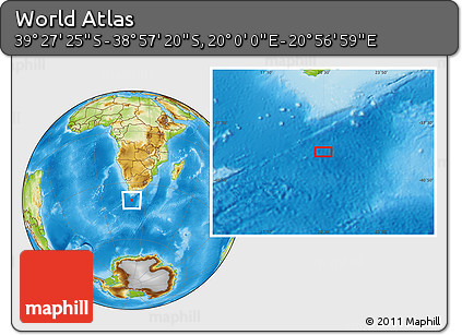 Physical Location Map of the Area around 39° 12' 22" S, 20° 28' 30" E