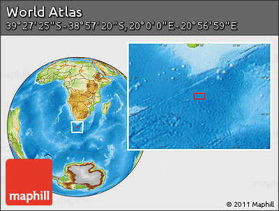 Physical Location Map of the Area around 39° 12' 22" S, 20° 28' 30" E
