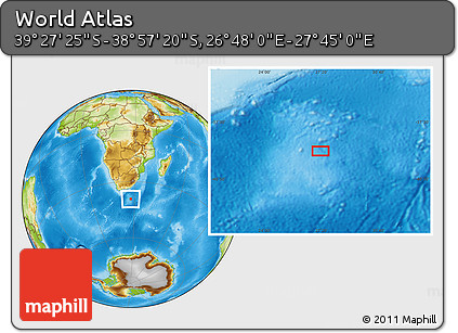 Physical Location Map of the Area around 39° 12' 22" S, 27° 16' 29" E