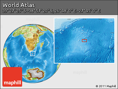 Physical Location Map of the Area around 39° 12' 22" S, 27° 16' 29" E