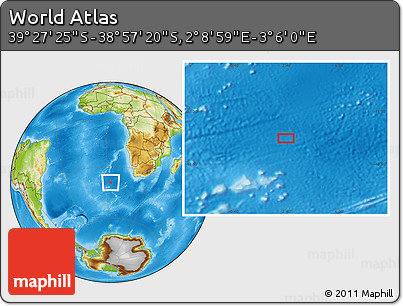 Physical Location Map of the Area around 39° 12' 22" S, 2° 37' 30" E