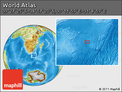 Physical Location Map of the Area around 39° 12' 22" S, 30° 40' 29" E