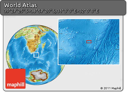 Physical Location Map of the Area around 39° 12' 22" S, 31° 31' 29" E