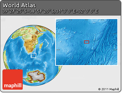 Physical Location Map of the Area around 39° 12' 22" S, 31° 31' 29" E