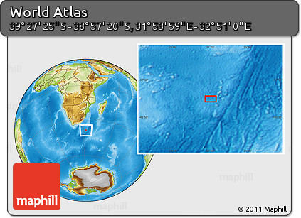 Physical Location Map of the Area around 39° 12' 22" S, 32° 22' 30" E