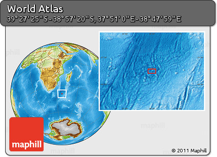 Physical Location Map of the Area around 39° 12' 22" S, 38° 19' 30" E