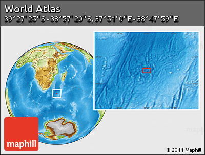 Physical Location Map of the Area around 39° 12' 22" S, 38° 19' 30" E