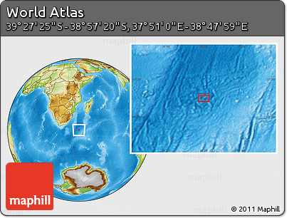 Physical Location Map of the Area around 39° 12' 22" S, 38° 19' 30" E