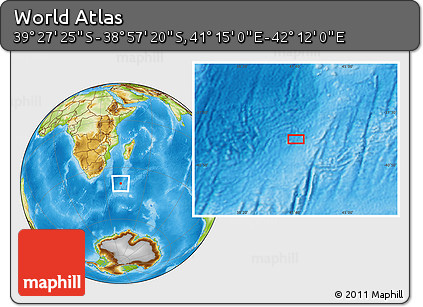 Physical Location Map of the Area around 39° 12' 22" S, 41° 43' 30" E