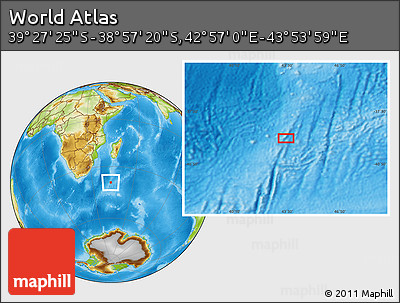 Physical Location Map of the Area around 39° 12' 22" S, 43° 25' 29" E