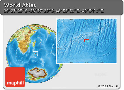 Physical Location Map of the Area around 39° 12' 22" S, 49° 22' 30" E