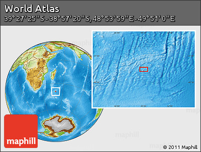Physical Location Map of the Area around 39° 12' 22" S, 49° 22' 30" E