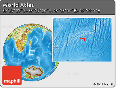 Physical Location Map of the Area around 39° 12' 22" S, 49° 22' 30" E