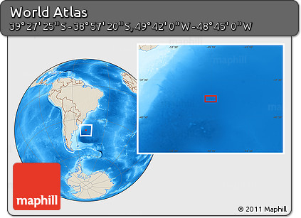 Shaded Relief Location Map of the Area around 39° 12' 22" S, 49° 13' 30" W