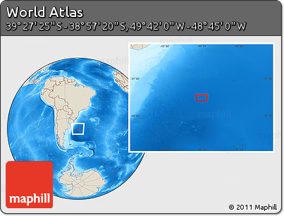 Shaded Relief Location Map of the Area around 39° 12' 22" S, 49° 13' 30" W