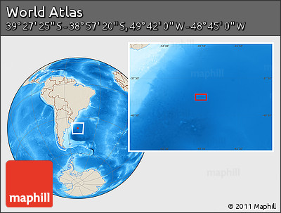 Shaded Relief Location Map of the Area around 39° 12' 22" S, 49° 13' 30" W