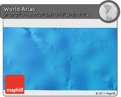 Physical 3D Map of the Area around 39° 12' 22" S, 53° 28' 30" W