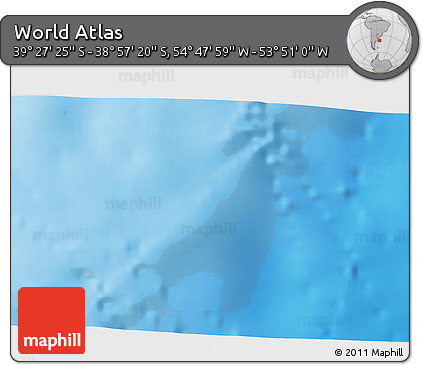 Physical 3D Map of the Area around 39° 12' 22" S, 54° 19' 30" W