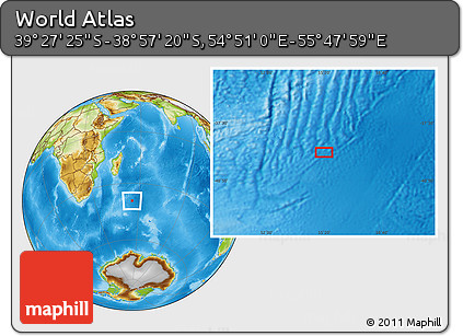 Physical Location Map of the Area around 39° 12' 22" S, 55° 19' 30" E