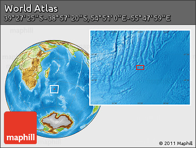 Physical Location Map of the Area around 39° 12' 22" S, 55° 19' 30" E