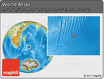 Physical Location Map of the Area around 39° 12' 22" S, 55° 19' 30" E