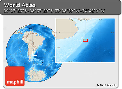 Shaded Relief Location Map of the Area around 39° 12' 22" S, 55° 10' 29" W