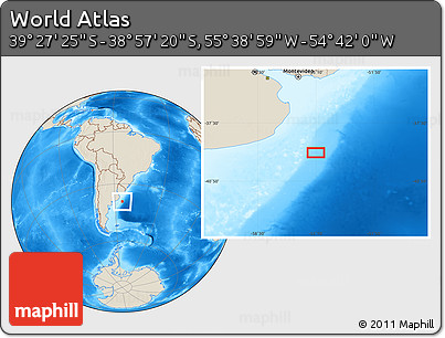 Shaded Relief Location Map of the Area around 39° 12' 22" S, 55° 10' 29" W