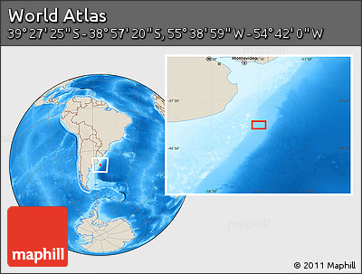 Shaded Relief Location Map of the Area around 39° 12' 22" S, 55° 10' 29" W