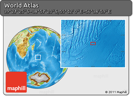 Physical Location Map of the Area around 39° 12' 22" S, 56° 10' 29" E