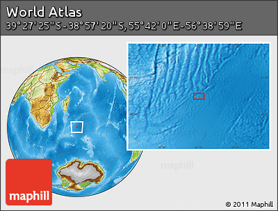 Physical Location Map of the Area around 39° 12' 22" S, 56° 10' 29" E