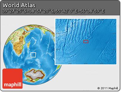 Physical Location Map of the Area around 39° 12' 22" S, 56° 10' 29" E