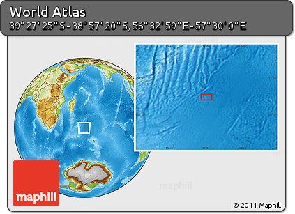 Physical Location Map of the Area around 39° 12' 22" S, 57° 1' 29" E
