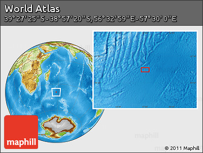 Physical Location Map of the Area around 39° 12' 22" S, 57° 1' 29" E