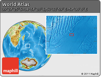 Physical Location Map of the Area around 39° 12' 22" S, 57° 1' 29" E