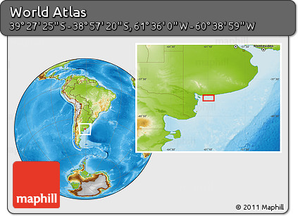 Physical Location Map of the Area around 39° 12' 22" S, 61° 7' 30" W