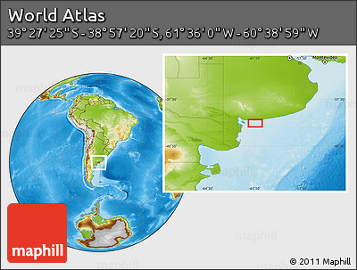 Physical Location Map of the Area around 39° 12' 22" S, 61° 7' 30" W