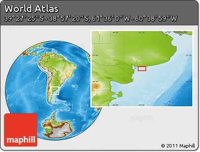 Physical Location Map of the Area around 39° 12' 22" S, 61° 7' 30" W