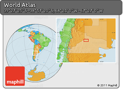 Political Location Map of the Area around 39° 12' 22" S, 67° 55' 30" W