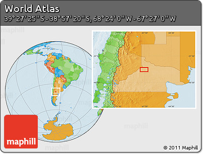 Political Location Map of the Area around 39° 12' 22" S, 67° 55' 30" W