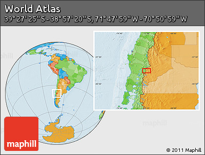 Political Location Map of the Area around 39° 12' 22" S, 71° 19' 29" W