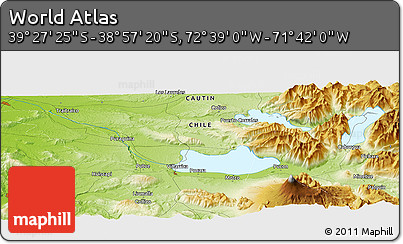 Physical Panoramic Map of the Area around 39° 12' 22" S, 72° 10' 30" W