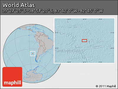 Gray Location Map of the Area around 39° 12' 22" S, 83° 13' 29" W, hill shading