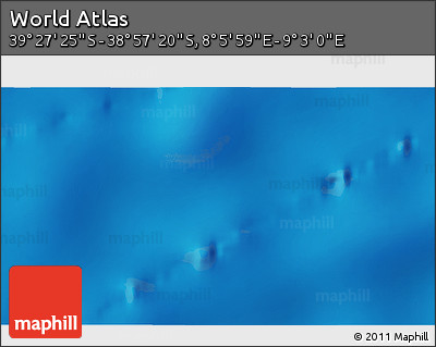 Physical 3D Map of the Area around 39° 12' 22" S, 8° 34' 29" E