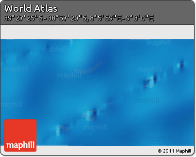 Physical 3D Map of the Area around 39° 12' 22" S, 8° 34' 29" E