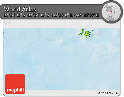 Physical 3D Map of the Area around 39° 39' 14" S, 147° 7' 30" E