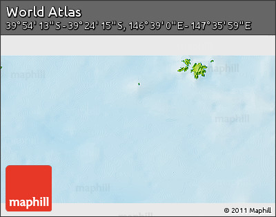 Physical 3D Map of the Area around 39° 39' 14" S, 147° 7' 30" E