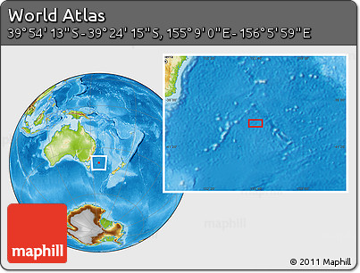 Physical Location Map of the Area around 39° 39' 14" S, 155° 37' 30" E