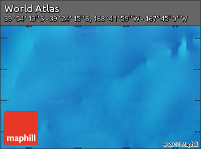 Physical Map of the Area around 39° 39' 14" S, 168° 13' 29" W