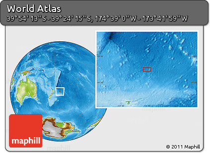 Physical Location Map of the Area around 39° 39' 14" S, 174° 10' 30" W